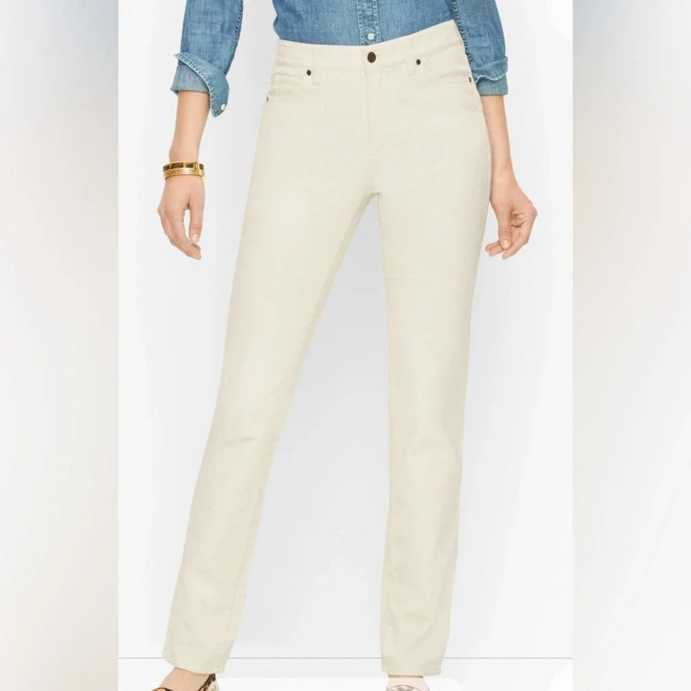 Talbots Women's 16P‎ Corduroy Pants Cream Slimming Straight Leg Five-Pocket NEW